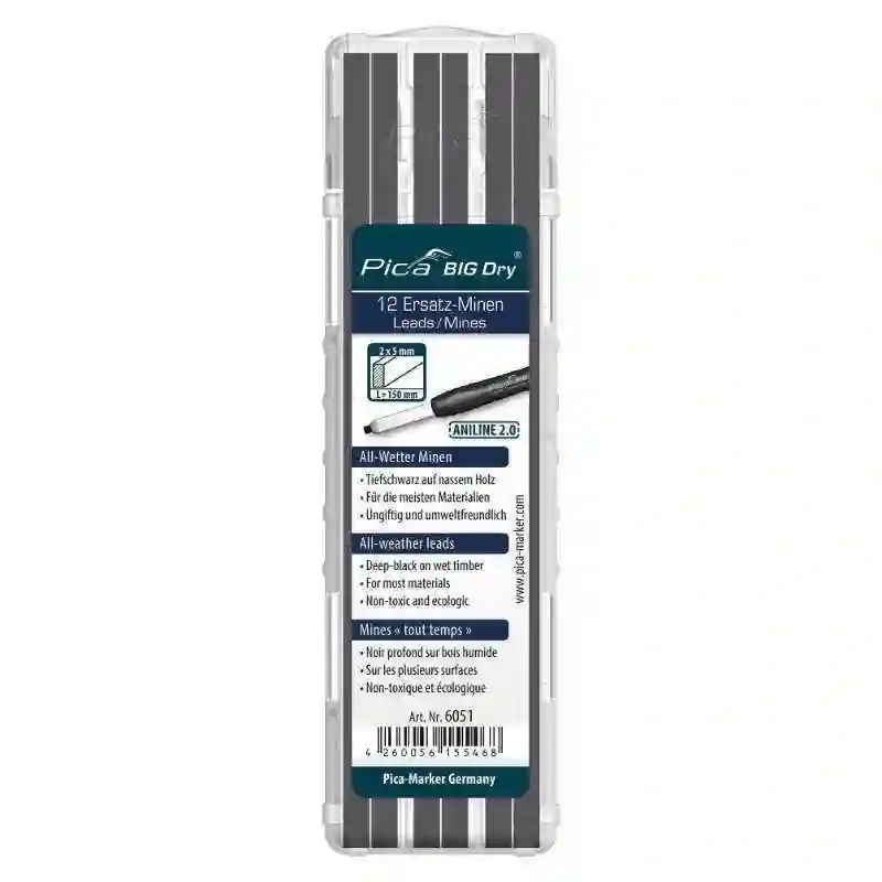 PICA 6051/SB - Estuche de 12 minas BIG-Dry ANLINE Grafito/Negro en blister