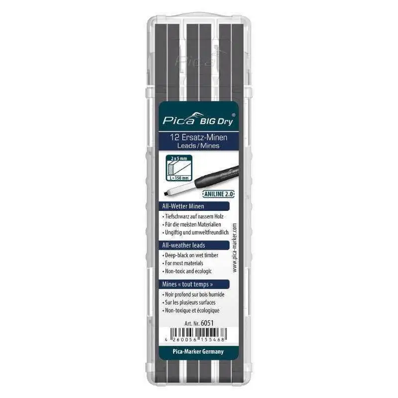 PICA 6051/SB - Estuche de 12 minas BIG-Dry ANLINE Grafito/Negro en blister