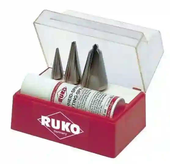 Juego de brocas cónicas HSS + spray de corte Ruko