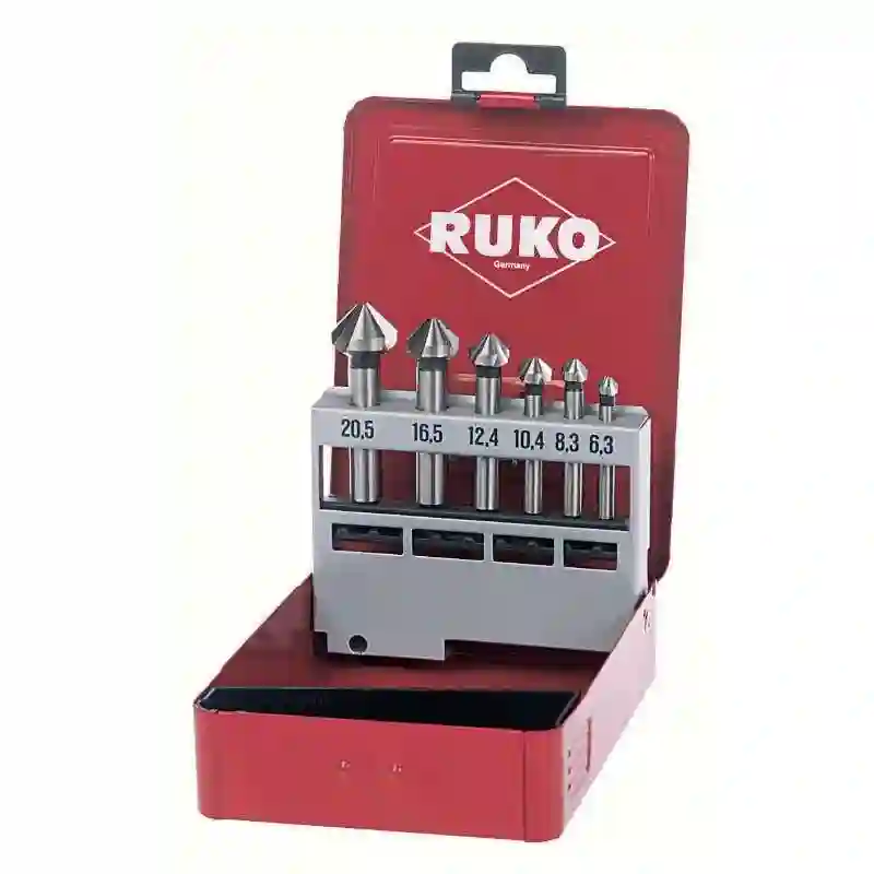 RUKO 102152F - Juego de 6 avellanadores cónicos DIN 335 forma C HSS-TiAIN 90°
