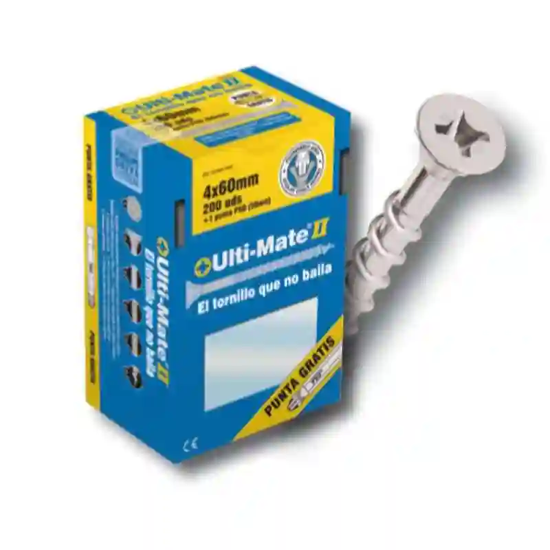 Tornillo de alto rendimiento Ulti-Mate II para MADERA ZINCADO medidas 4x60mm (caja de 200 uds)
