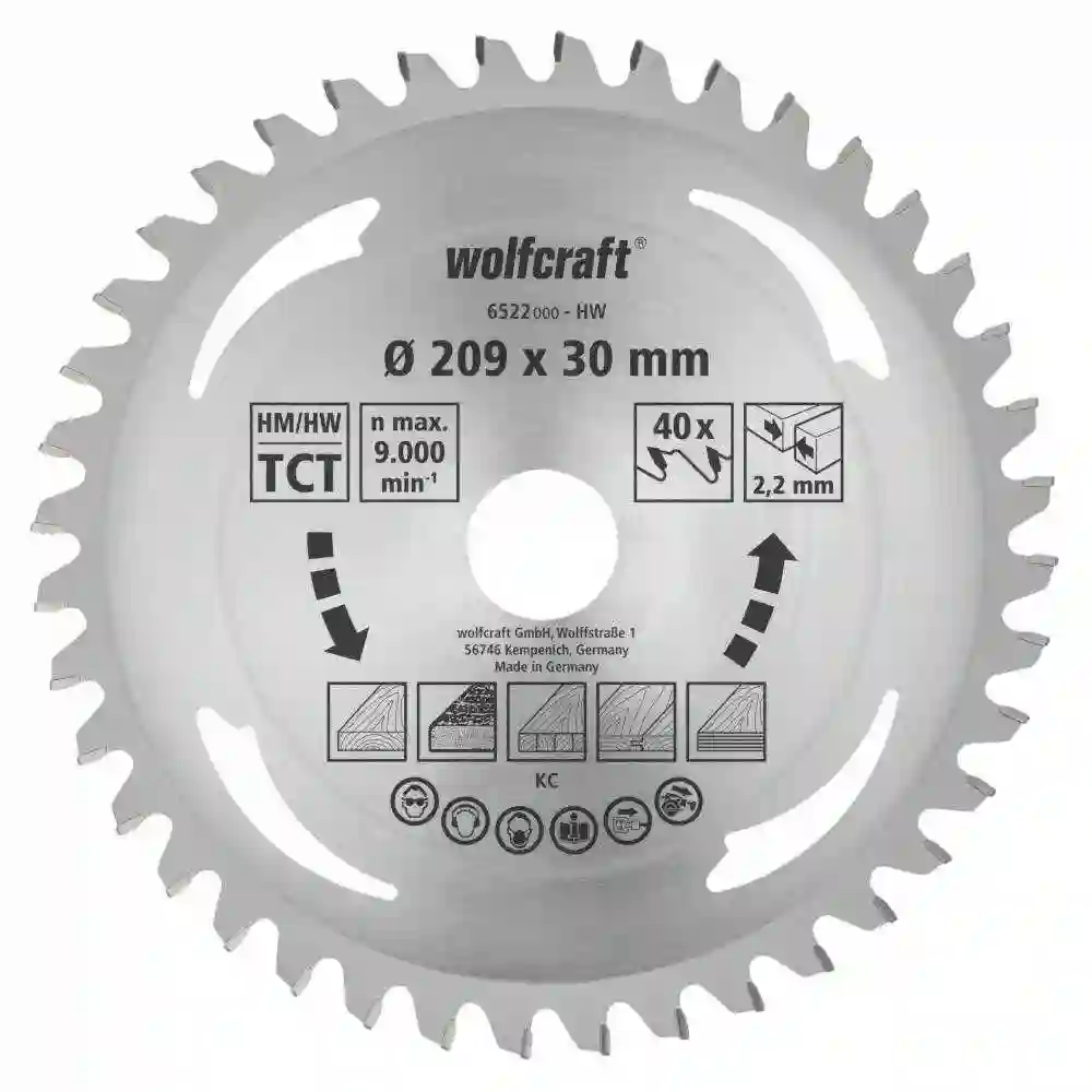 1 disco de sierra de corte e ingleteado CT 40 dientes  209mm Wolfcraft