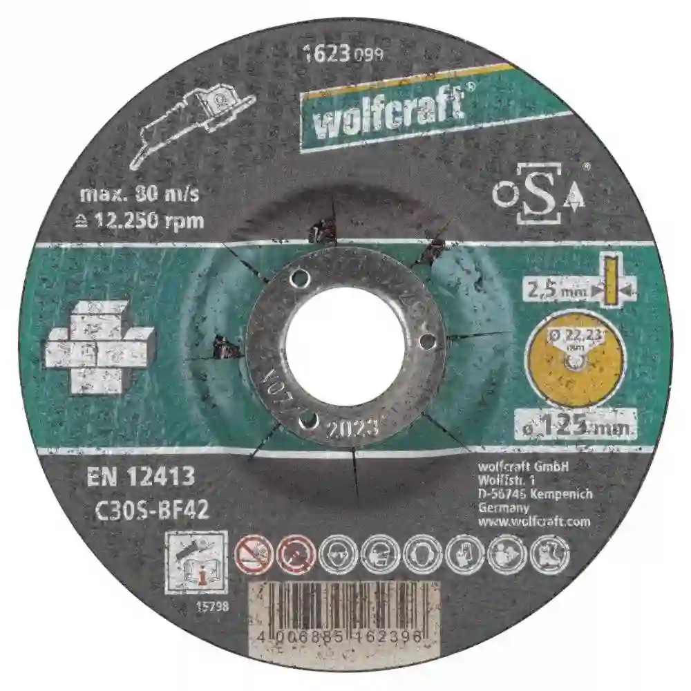 1 disco para cortar piedra con el centro rebajado   125x2,5x22,2 mm Wolfcraft