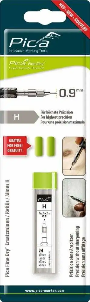 Estuche de 24 minas de grafito 09 H Fine Dry En blister Pica
