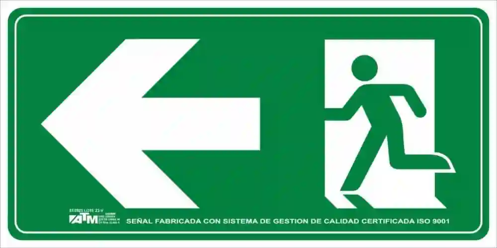 Senal evacuación flecha izquierda PVC A ASA120 ATM Senalización