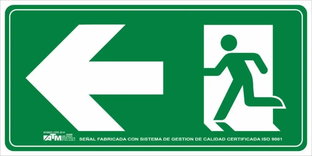 Senal evacuación flecha izquierda PVC A ASA120 ATM Senalización