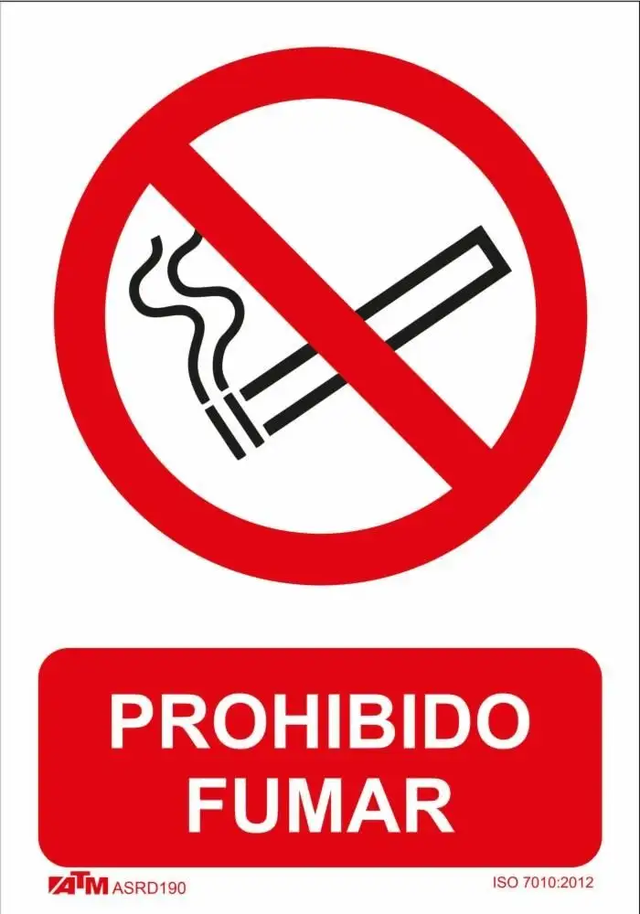Senal prohibido fumar PVC Glasspack  ASRD190 ATM Senalización