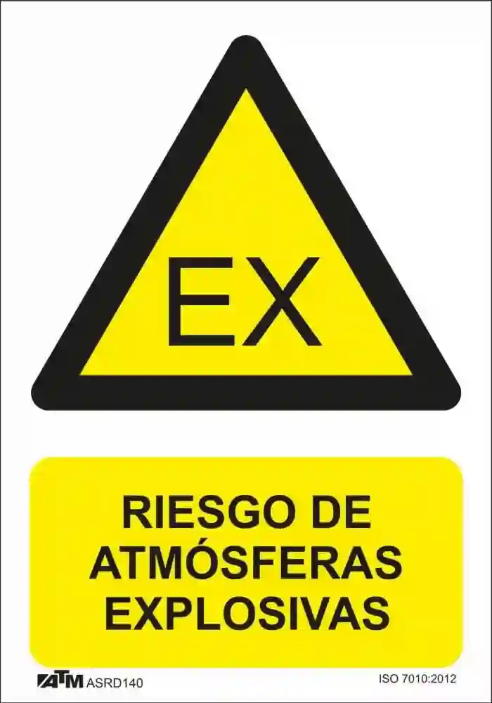 Senal peligro atmósferas explosivas PVC Glasspack  ASRD140 ATM Senalización