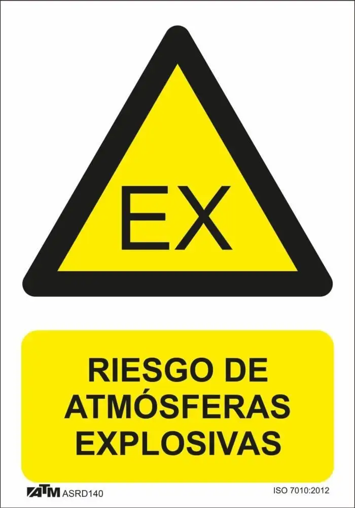 Senal peligro atmósferas explosivas PVC Glasspack  ASRD140 ATM Senalización