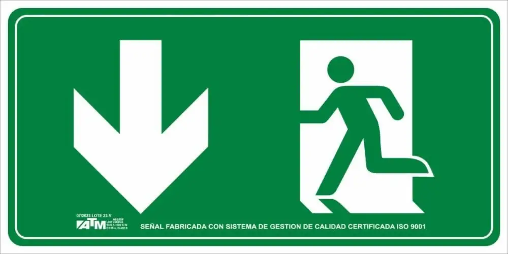 Senal evacuación flecha abajo PVC  ASB130 ATM Senalización