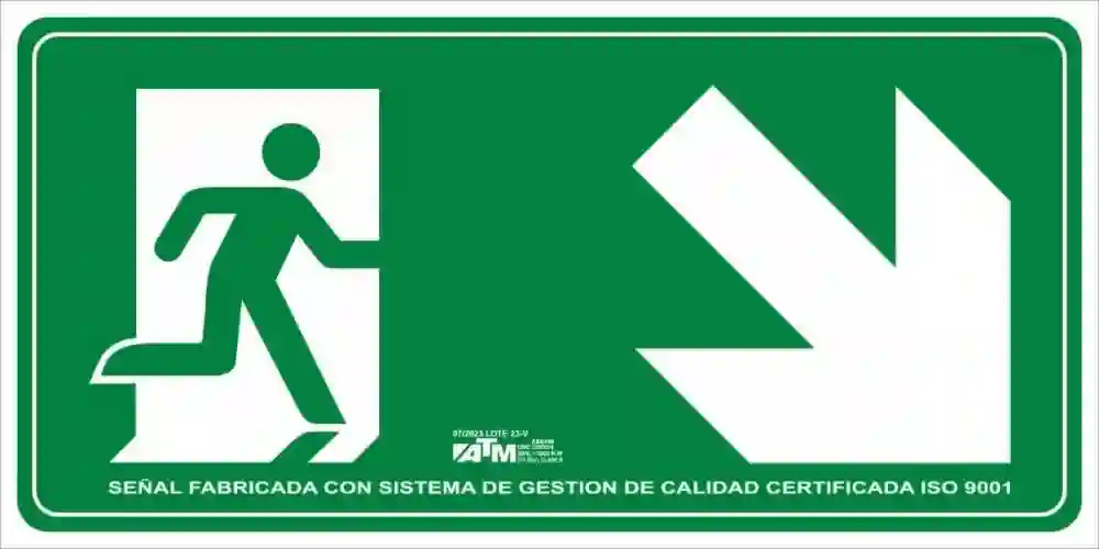 Senal evacuación escalera abajo derecha PVC  ASB140 ATM Senalización