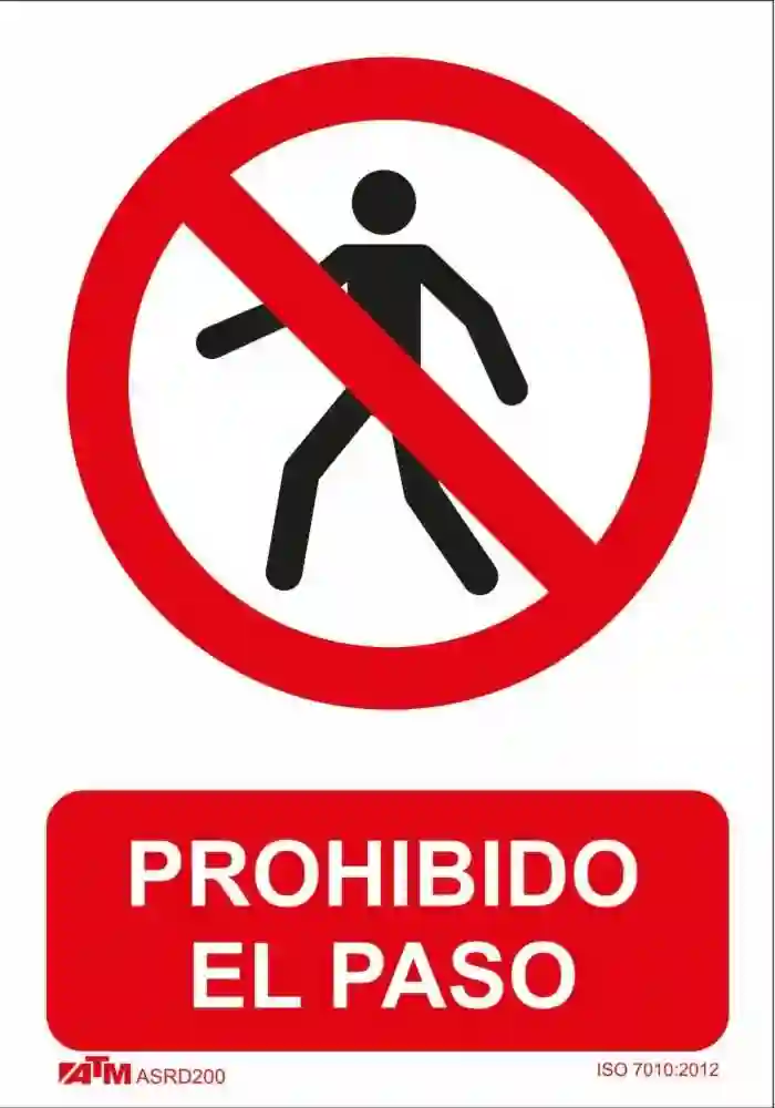 Senal prohibido el paso a peatones PVC Glasspack 210 x 300 ASRD200 ATM Senalización