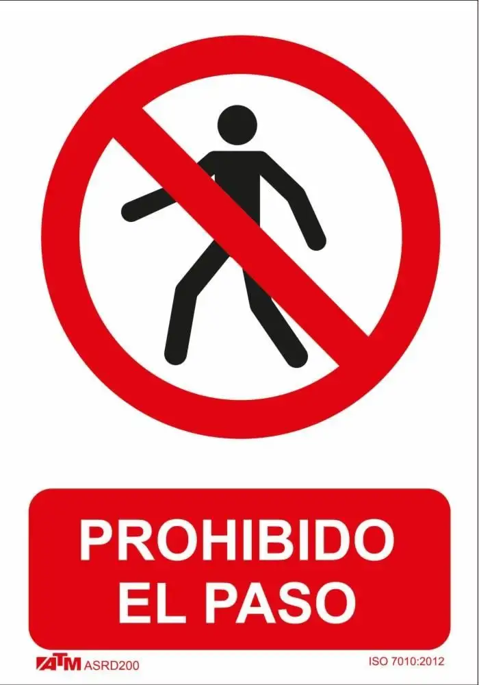 Senal prohibido el paso a peatones PVC Glasspack 210 x 300 ASRD200 ATM Senalización