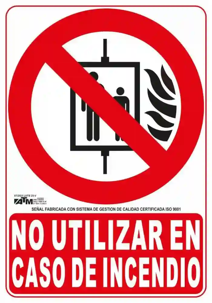 Senal no utilizar en caso de incendio PVC  ASB060 ATM Senalización
