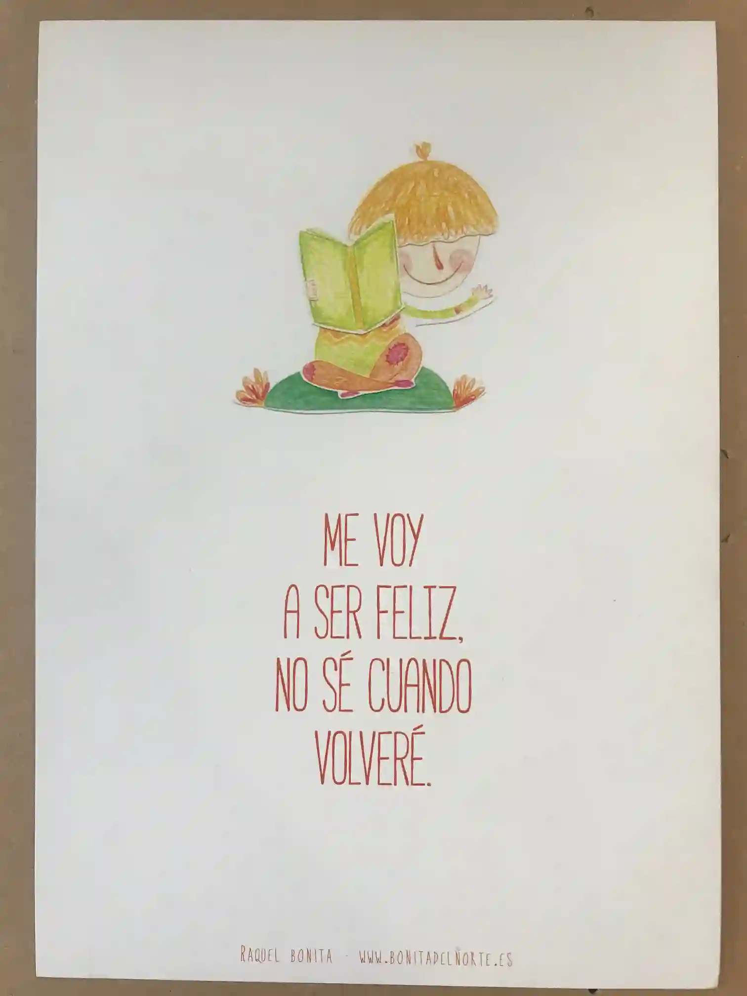 Tarjetón de regalo de Raquel Bonita. Me voy a ser felíz