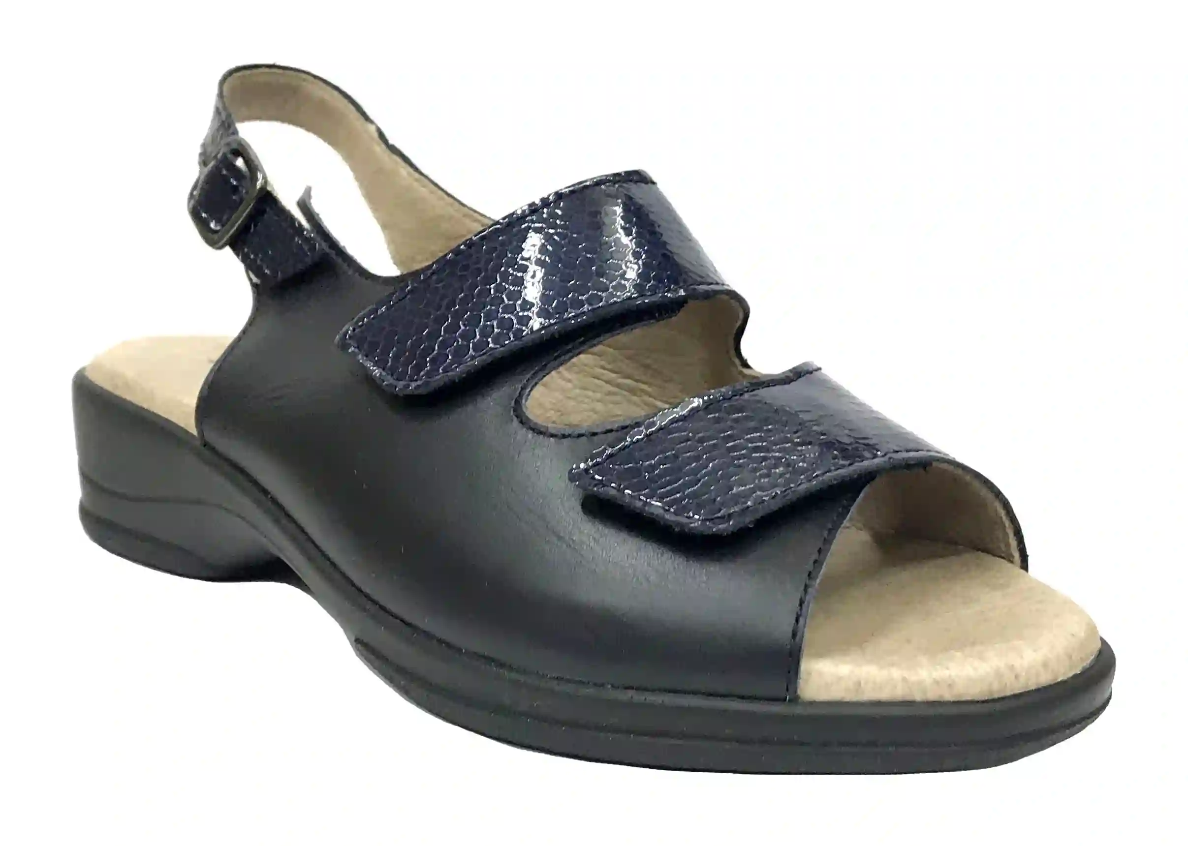 Flex & Go 61C SD0576 Sandal Woman Marine Patent Leather Two Velcros