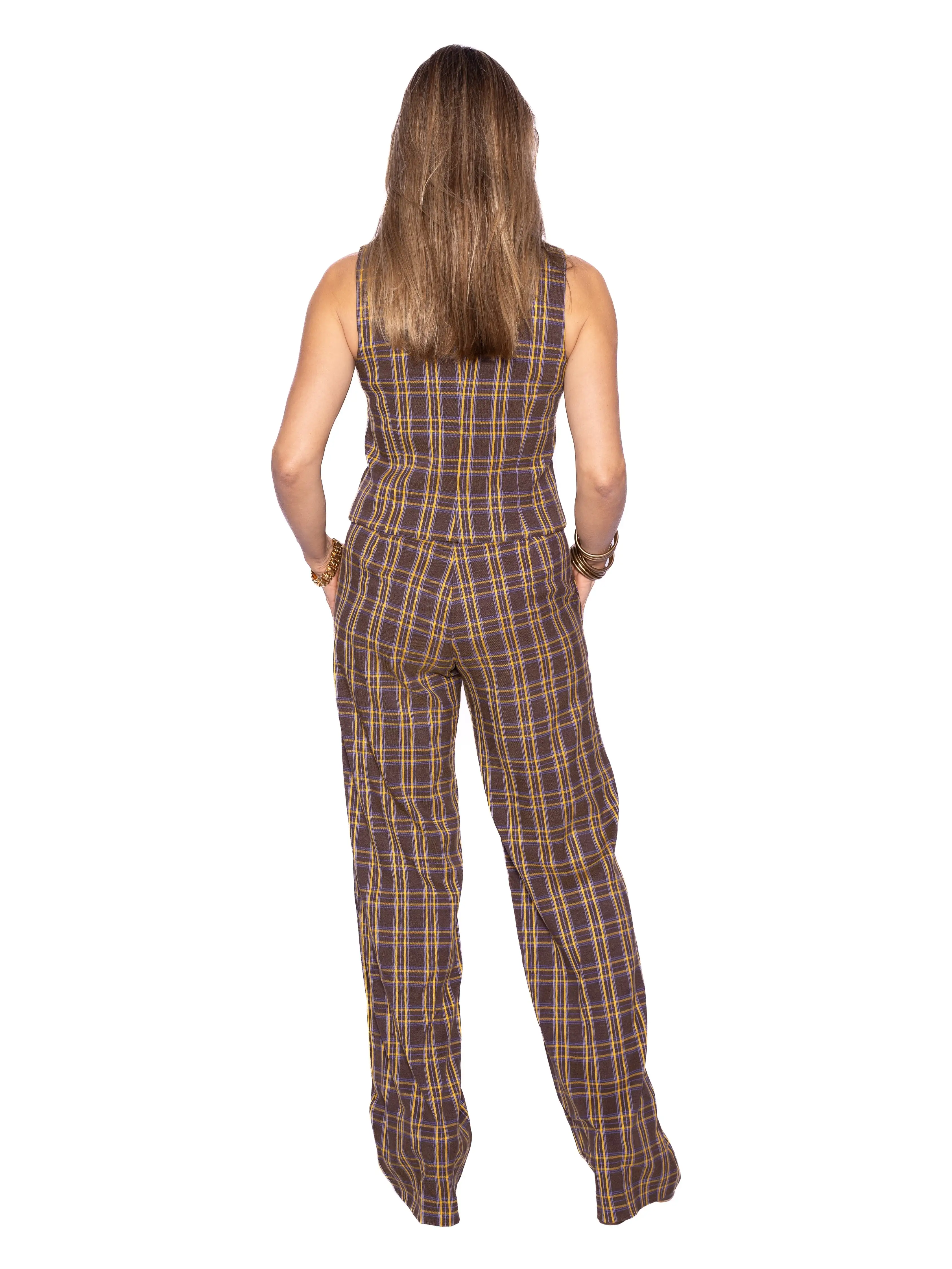 Pantalón RECTO Cuadros marrón - Imagen 3