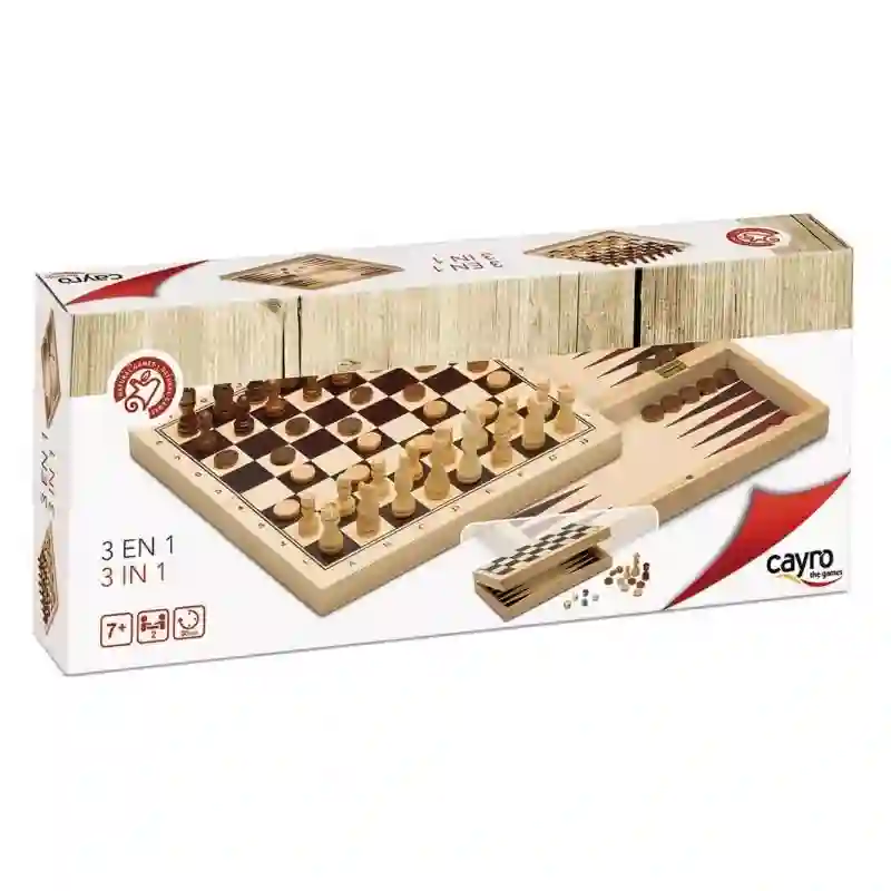 3 en 1 Ajedrez + Damas + Backgammon