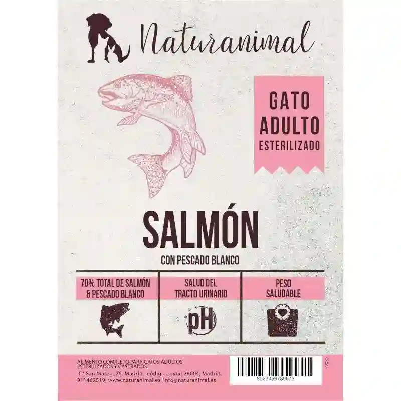 Naturanimal Receta de Salmón y Pescado Blanco para Gatos Esterilizados