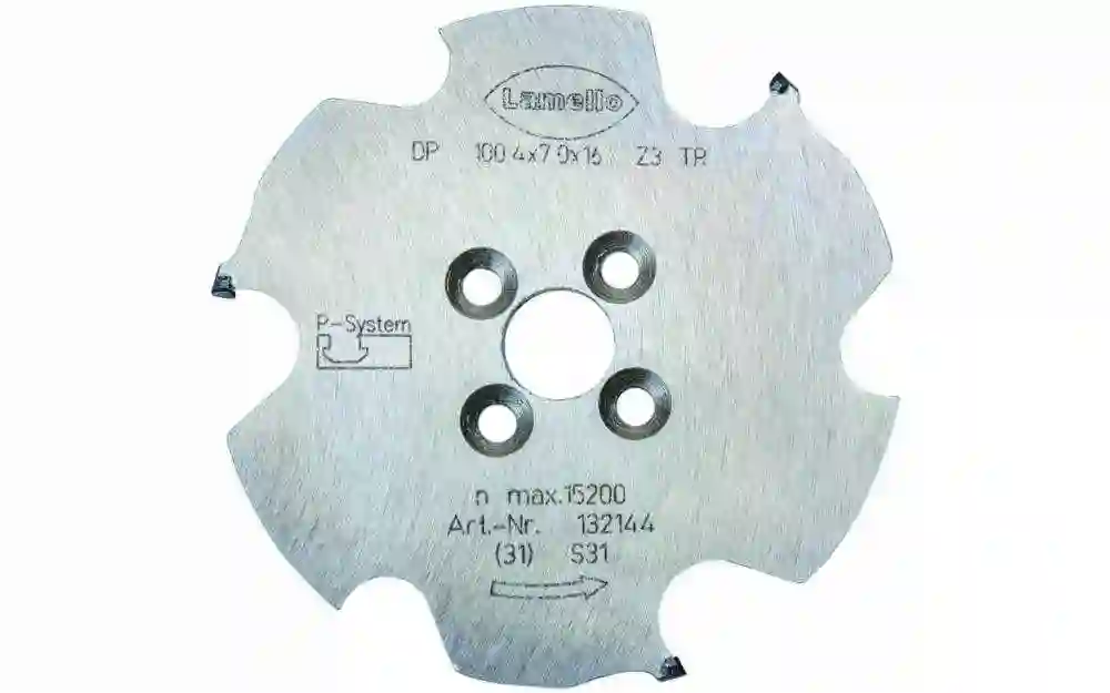 P-System fresa CNC, DP (diamante), Ø100.4×7×Ø16 mm, Z3, NL 4×Ø5.5×Ø28 mm Lamello