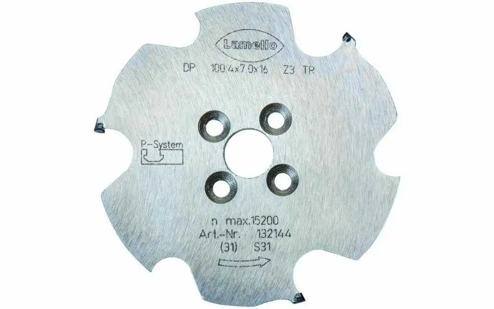 P-System fresa CNC, DP (diamante), Ø100.4×7×Ø16 mm, Z3, NL 4×Ø5.5×Ø28 mm Lamello