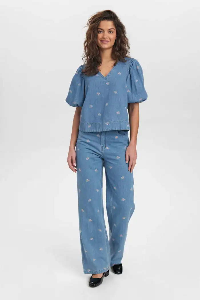 Camisa manga abullonada azul - Imagen 3