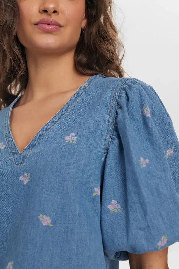 Camisa manga abullonada azul - Imagen 4
