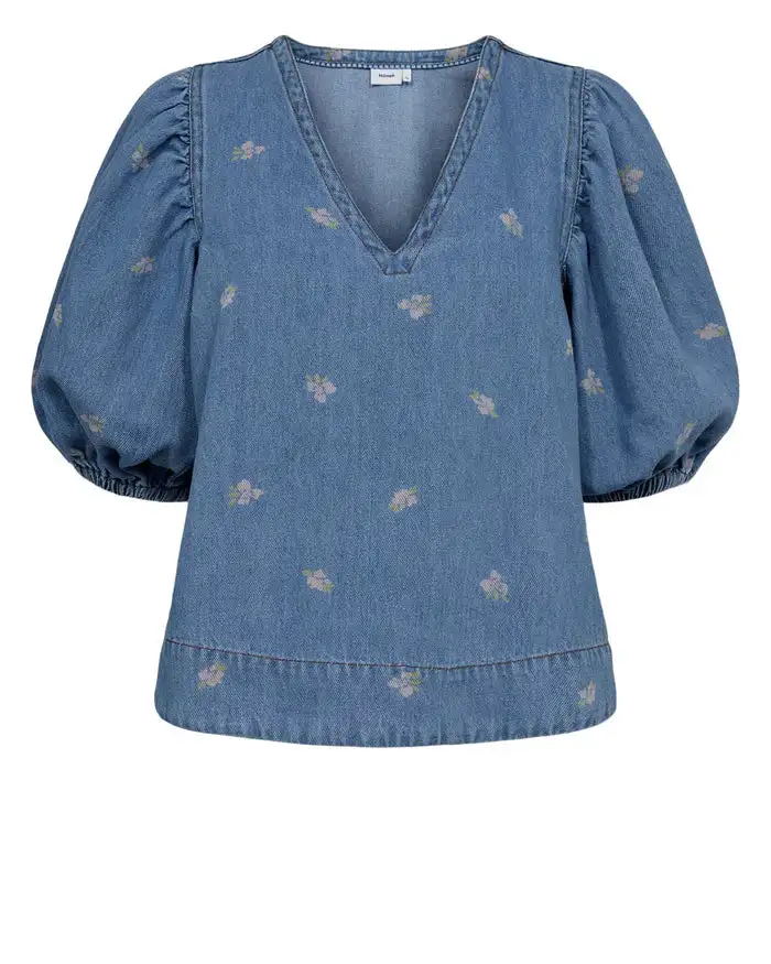 Camisa manga abullonada azul - Imagen 6