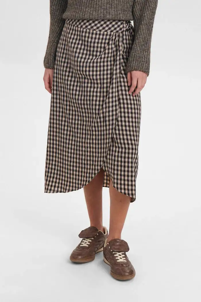 Falda midi vichy marron