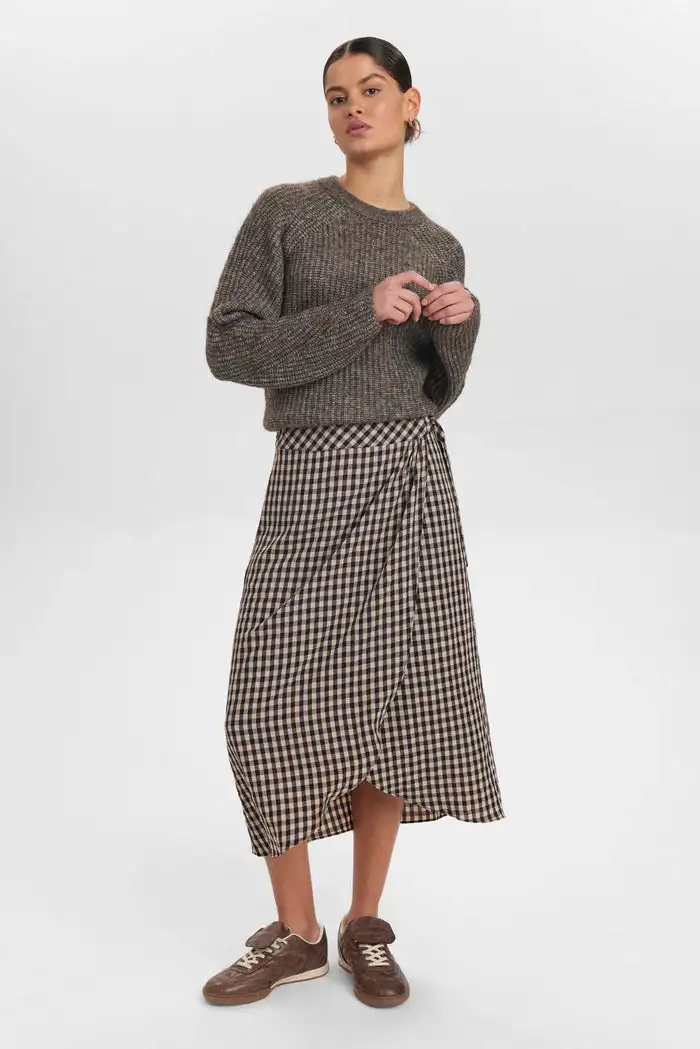 Falda midi vichy marron - Imagen 3