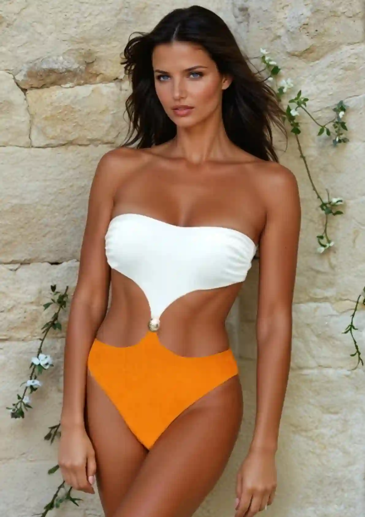 NC-0016 / Bañador Carolina perla-naranja🤍🧡