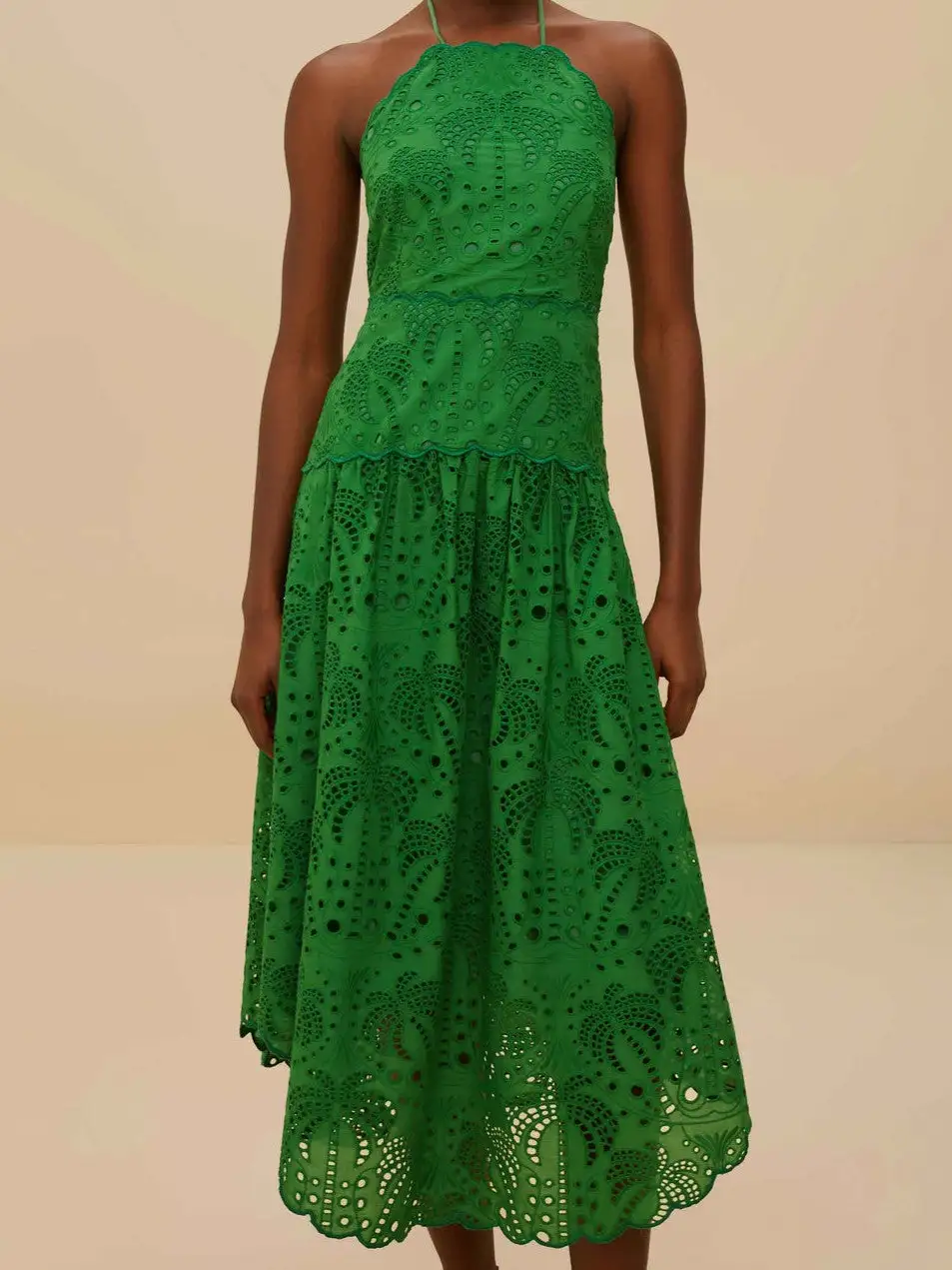 Green Palm Tree Eyelet Midi Dress - Imagen 3