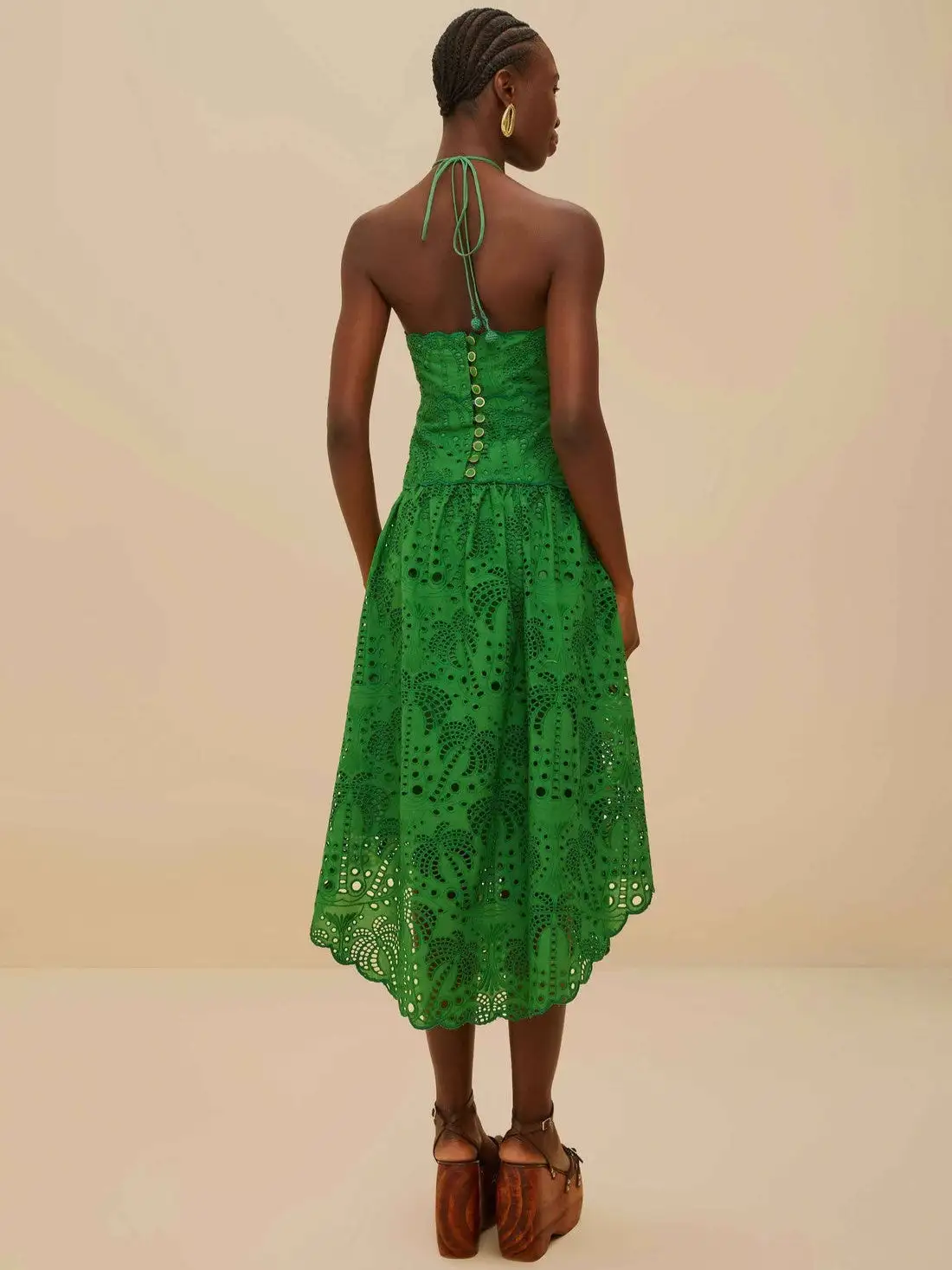 Green Palm Tree Eyelet Midi Dress - Imagen 4