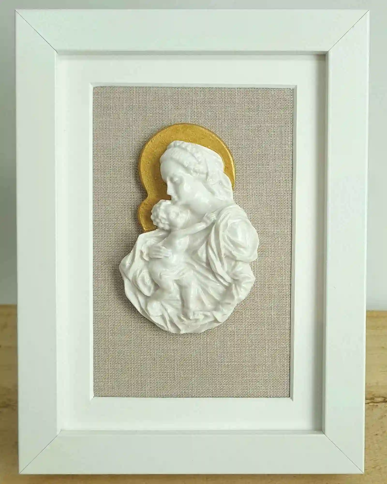 Virgin painting on linen fabric