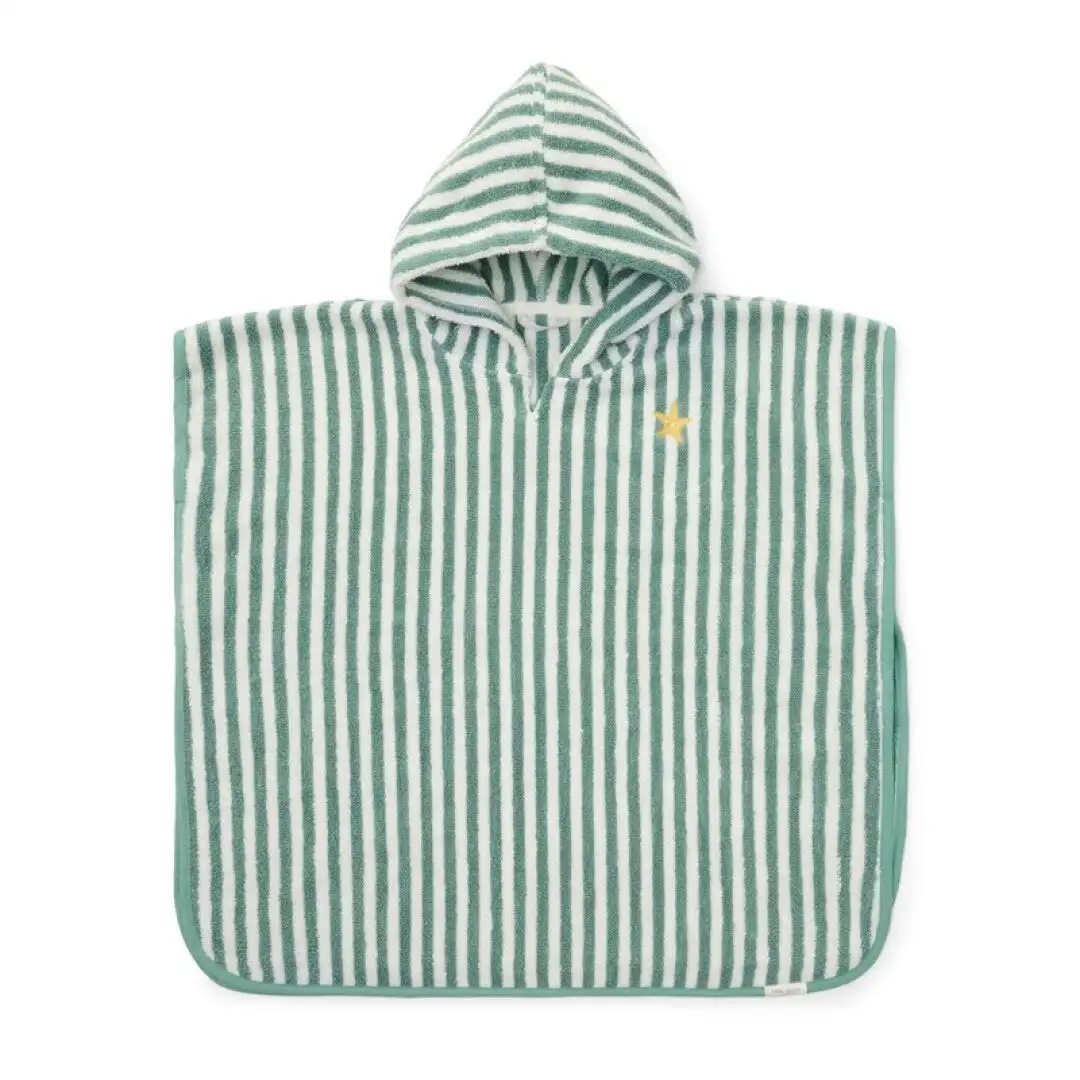 Poncho de playa Seashells y Rayas Surf Azul Little Dutch