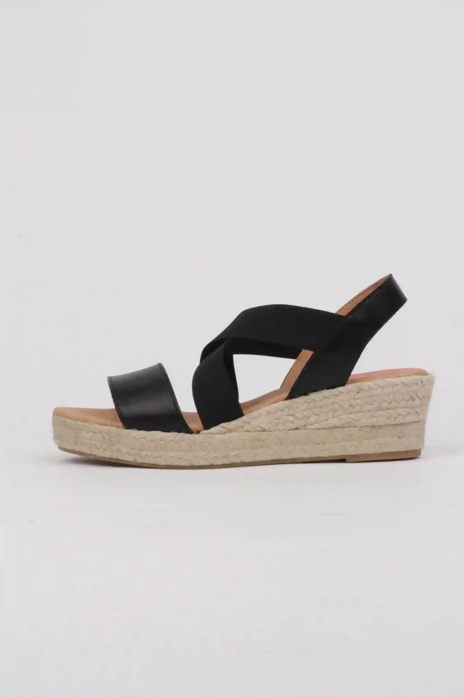 Sandalias negras cuña esparto detalle elásticos