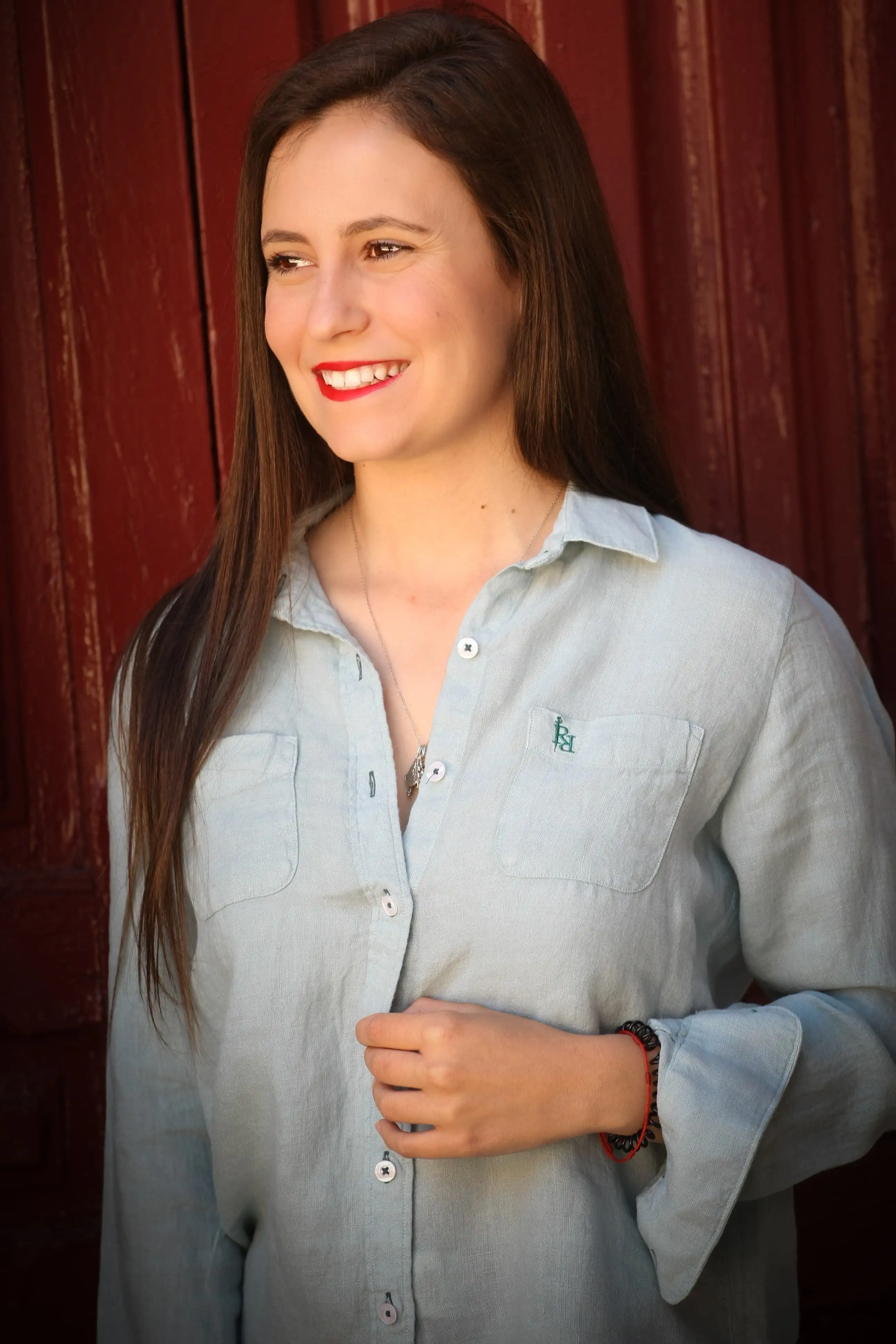 Blue Lino Women's Shirt Petroleum Light Gray. - Image 3