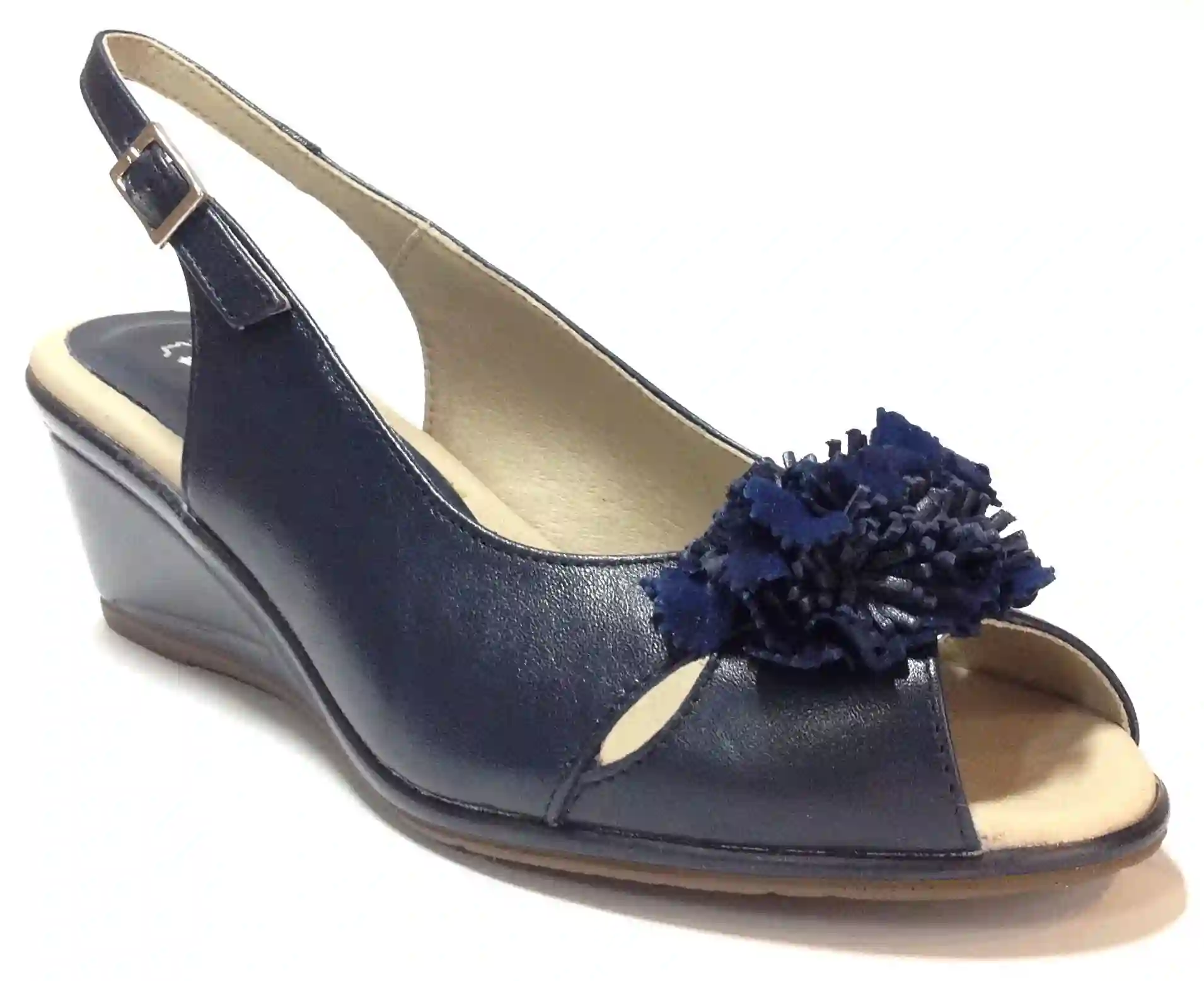 Pitillos 02 1321 sandalia de mujer azul marino flor cuña