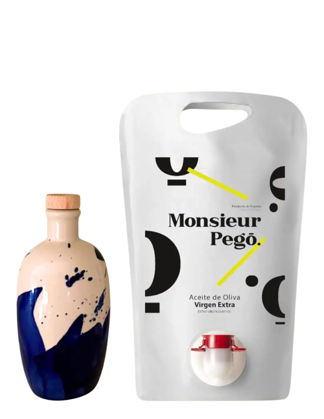 Monsieur Pegó Hojiblanca - Pack Botella de cerámica 250 ml. + Envase recarga 1,5L