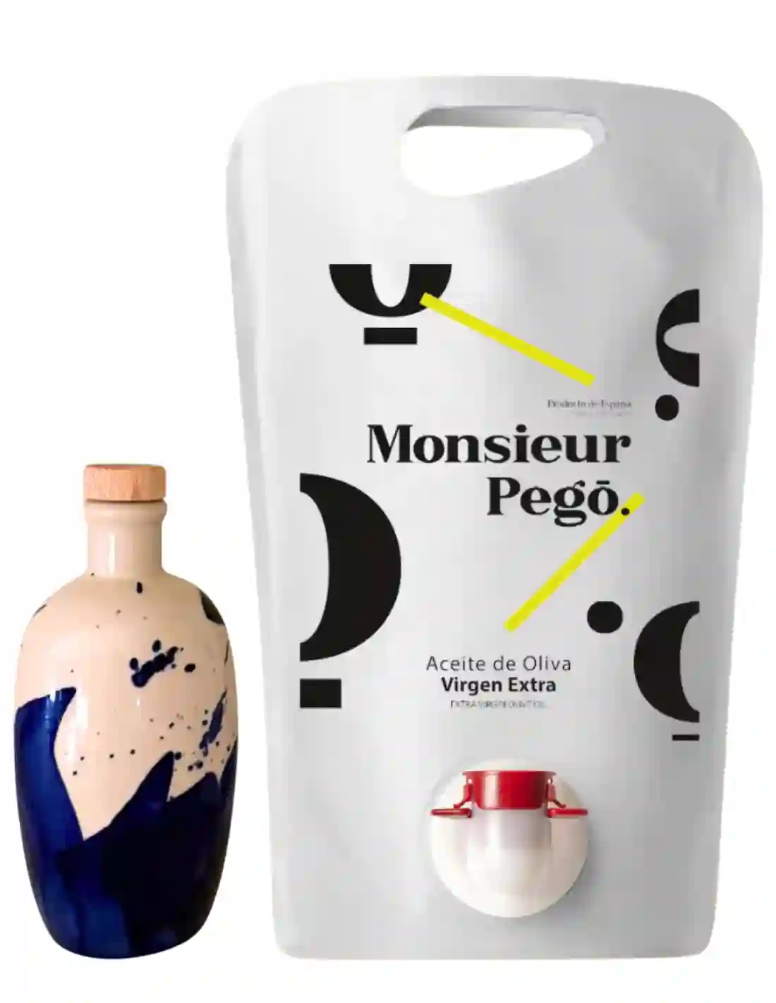Monsieur Pegó Hojiblanca - Pack Botella de cerámica 250 ml. + Envase recarga 3L