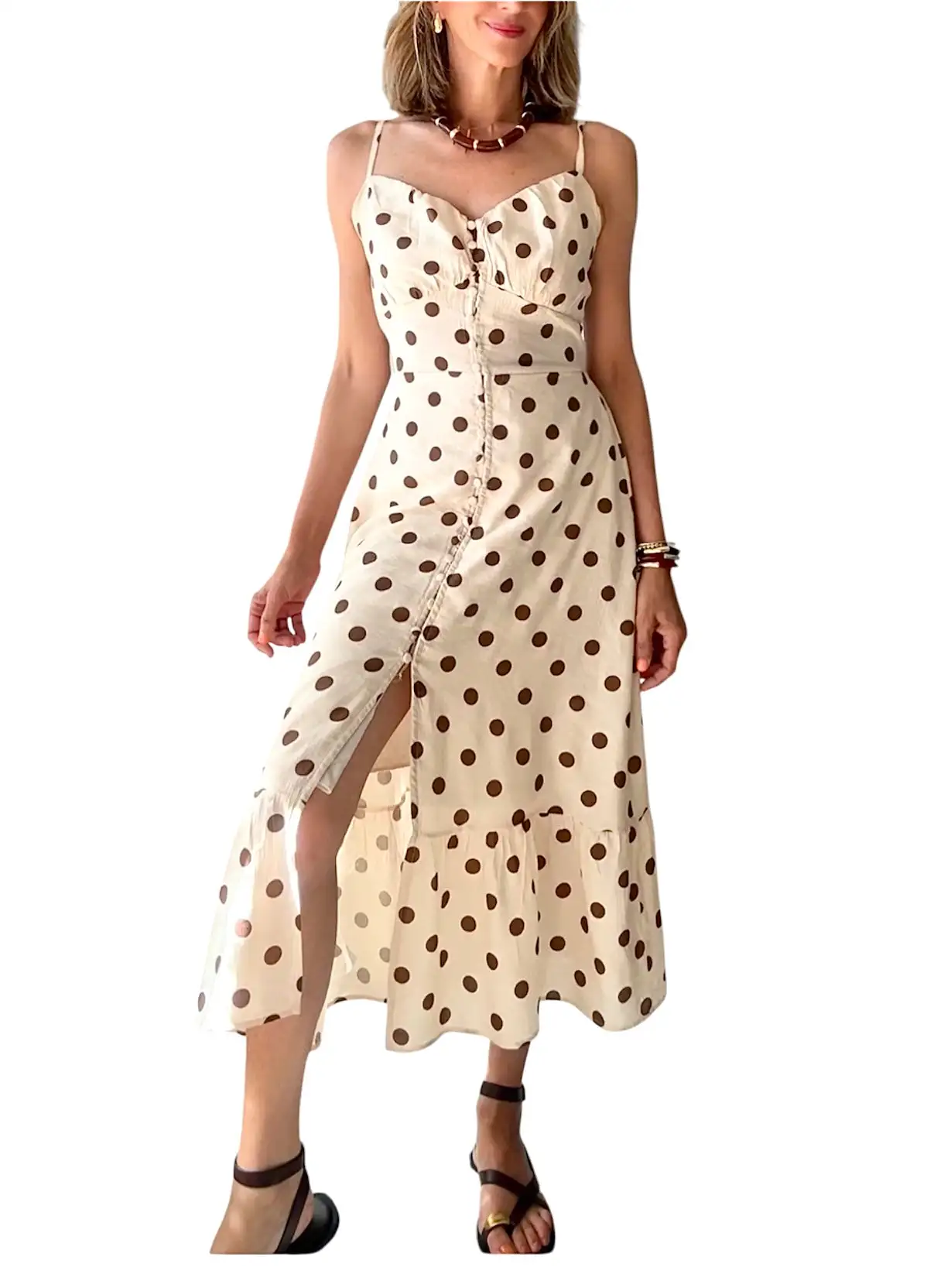 Vestido topos beige& marrón