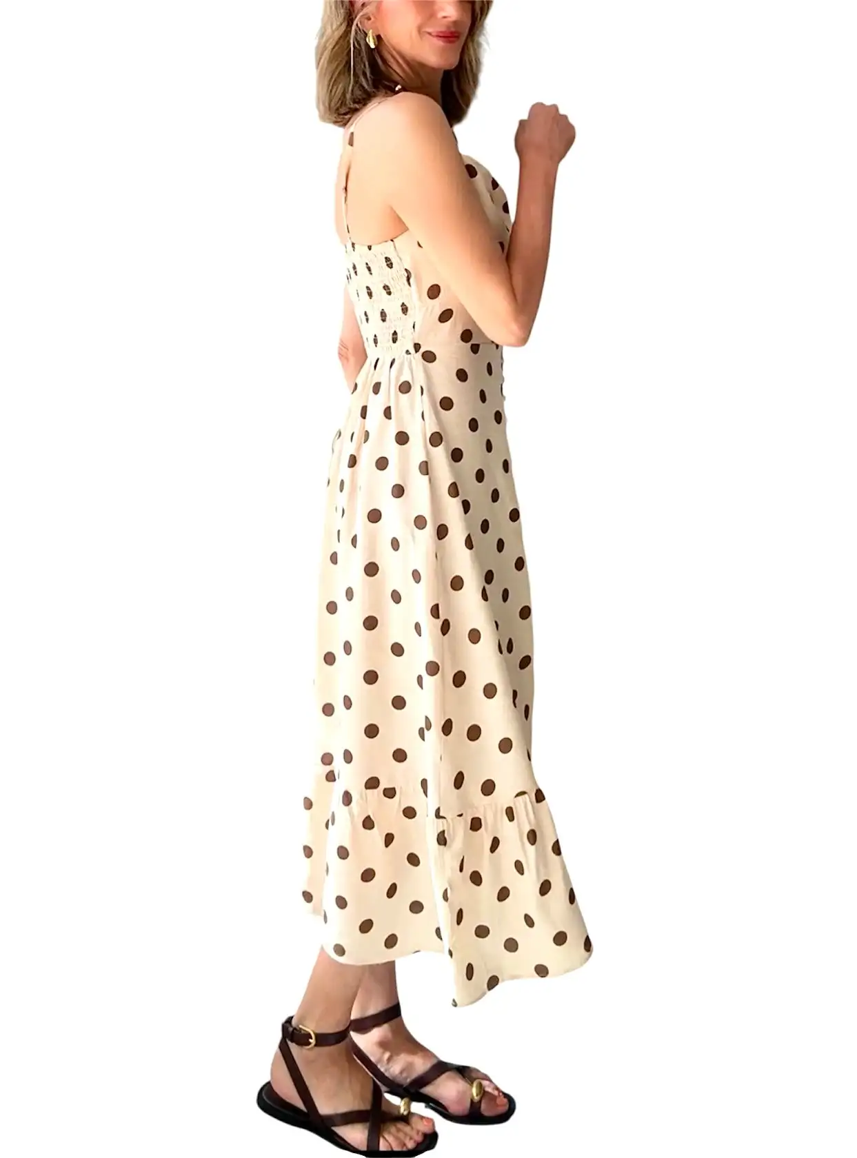 Vestido topos beige& marrón - Imagen 2