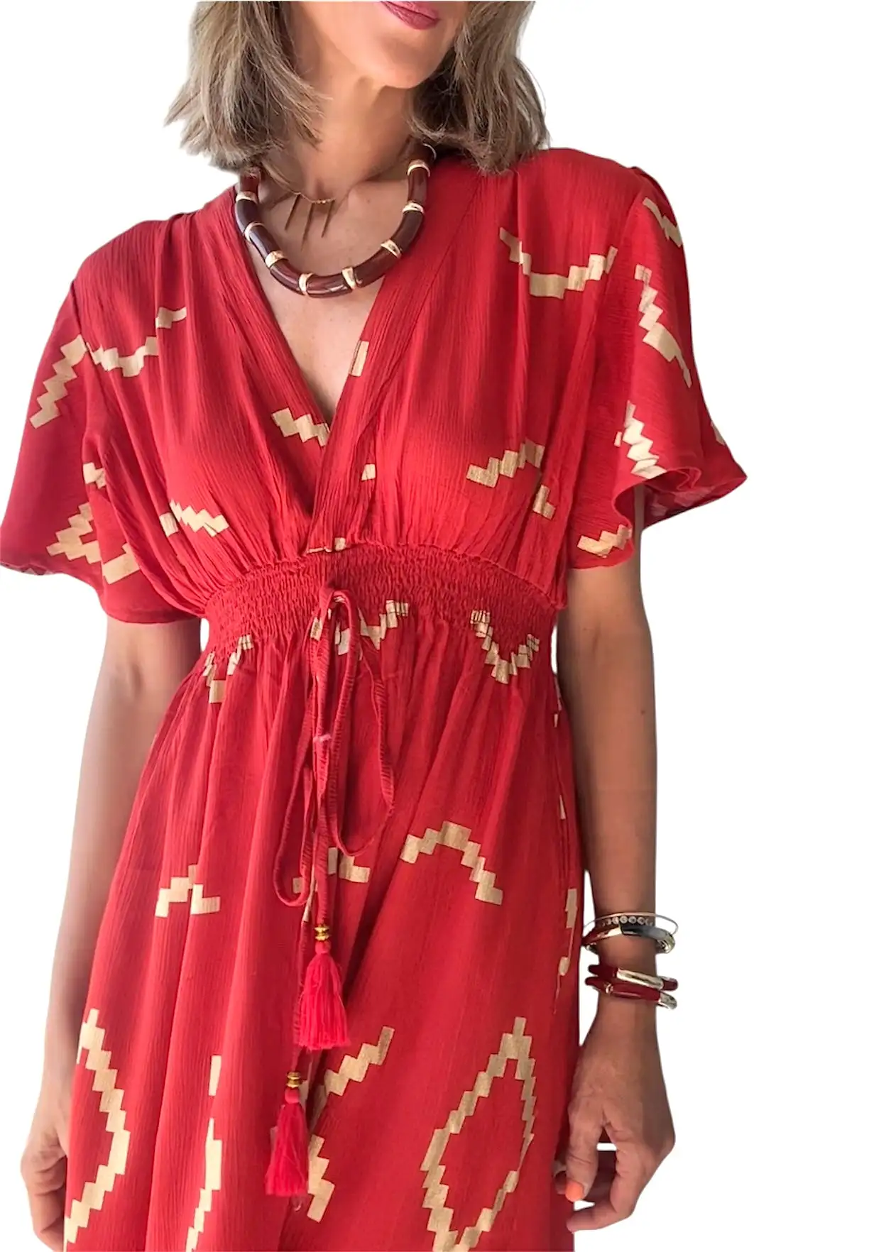 Vestido teja&dorado - Imagen 3