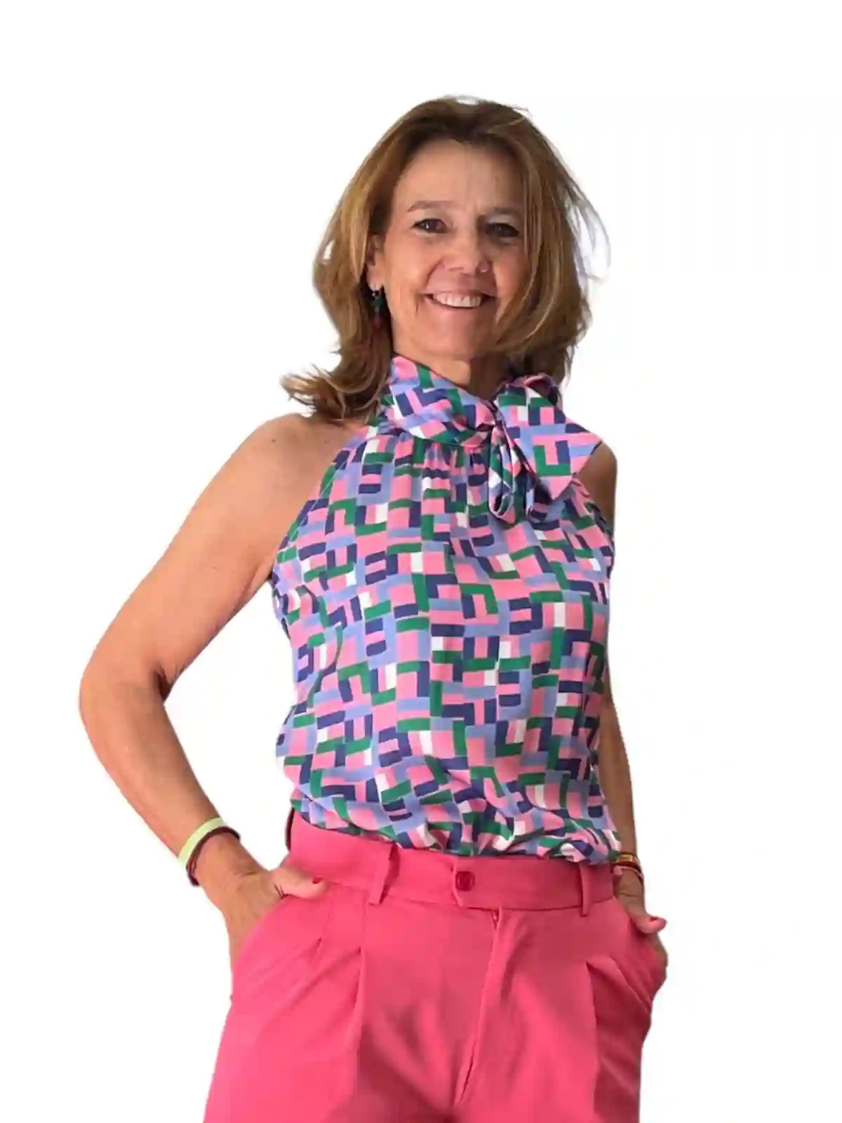 Top halter cuadros rosa