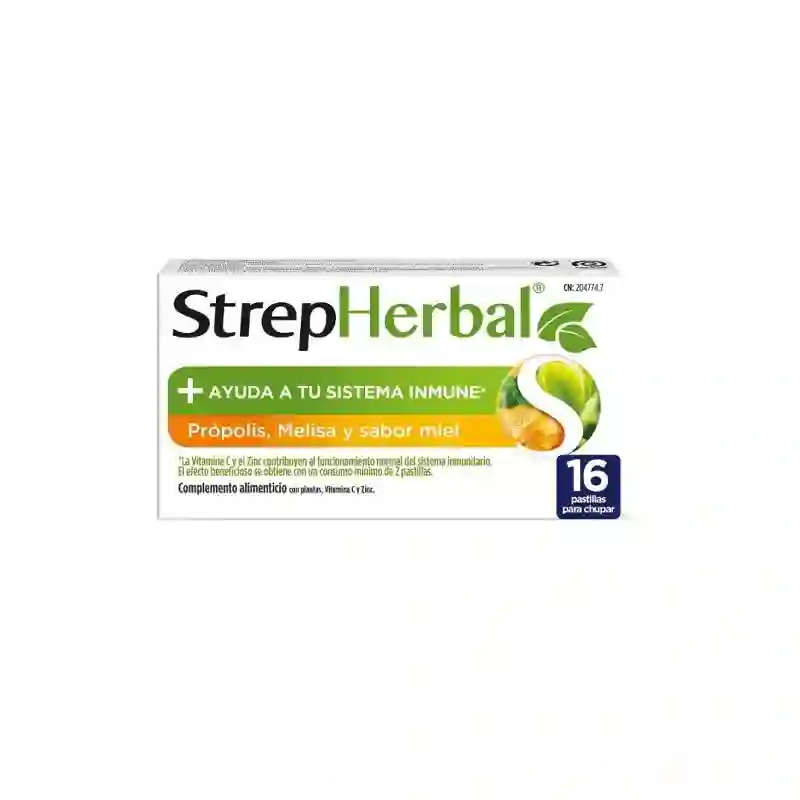 Strepherbal 16 tablets with propolis and melisa honey flavor