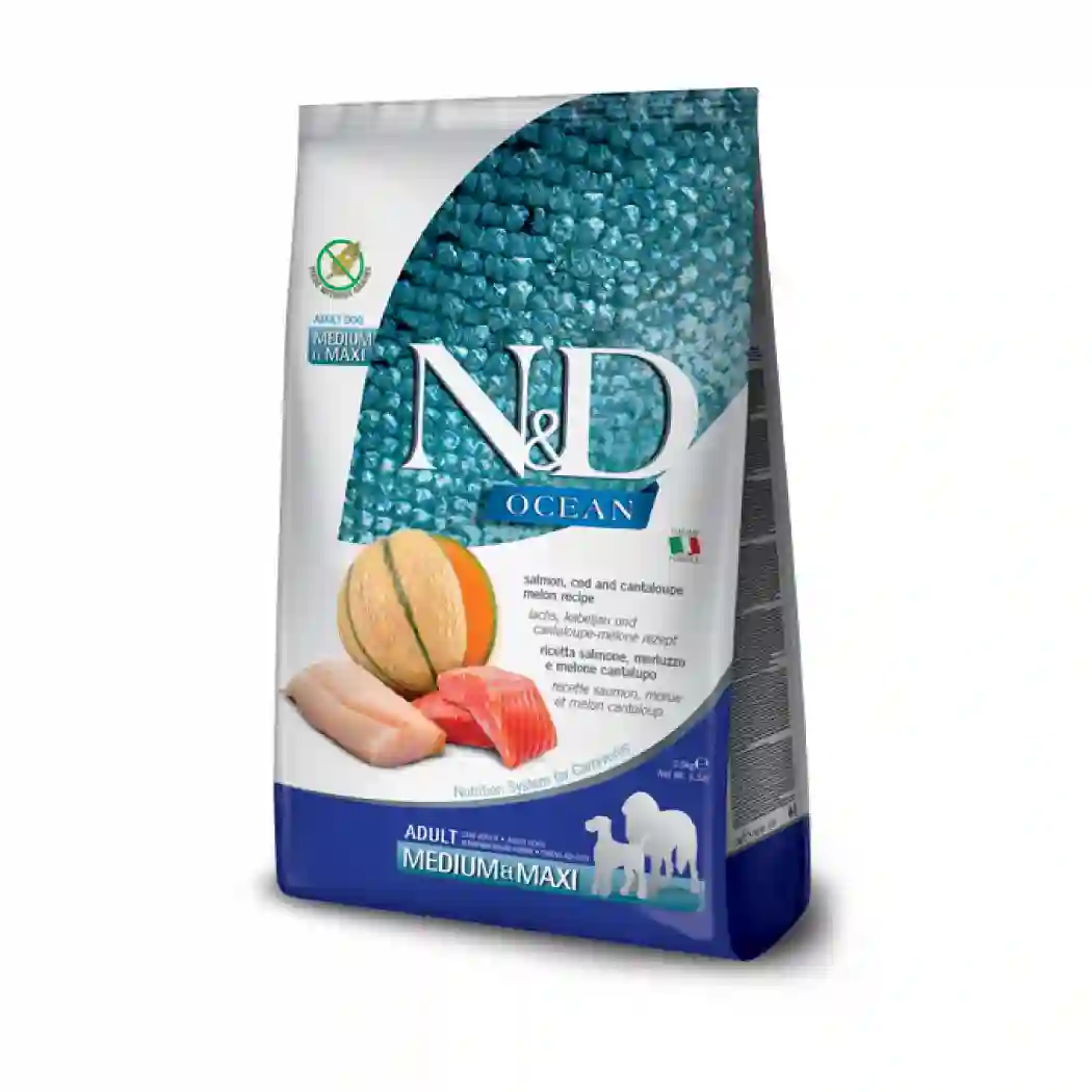 N&D Ocean Medium & Maxi con salmón, bacalao y melón