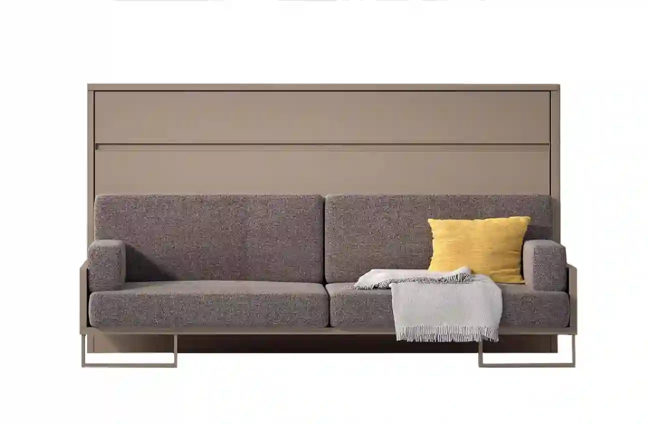 Horizontal folding bed with sofa