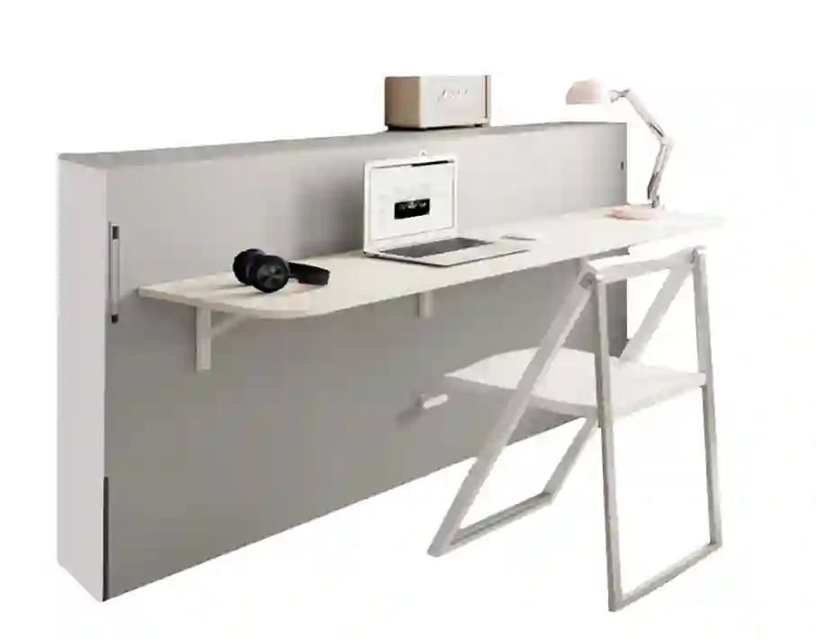Horizontal folding bed with folding desktop