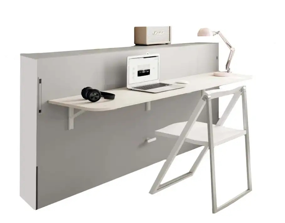 Horizontal folding bed with folding desktop