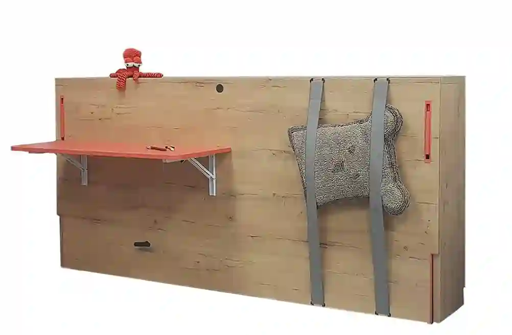 Horizontal folding bed with JJP folding desktop